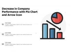 Decrease in company performance with pie chart and arrow icon