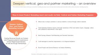 Deepen Vertical Geo And Partner Marketing An Overview Strategic Product Marketing Elements