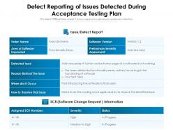 Defect reporting of issues detected during acceptance testing plan
