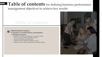 Defining Business Performance Management Objectives Achieve Key Results Table Contents