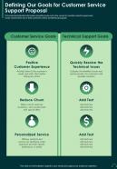 Defining Our Goals For Customer Service Support Proposal One Pager Sample Example Document