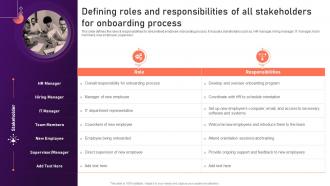 Defining Roles And Responsibilities Of All New Hire Onboarding And Orientation Plan