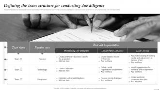 Defining The Team Structure For Conducting Due Diligence Mergers And Acquisitions Process Playbook