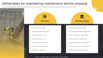 Deliverables For Engineering Maintenance Service Proposal Ppt Powerpoint Presentation Styles Layout