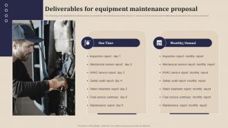 Deliverables For Equipment Maintenance Proposal Ppt Show Graphics Example