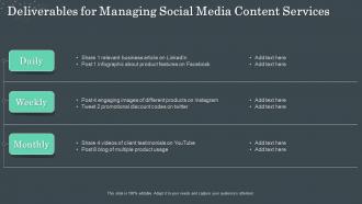 Deliverables for managing social media content services ppt slides clipart