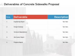Deliverables of concrete sidewalks proposal ppt powerpoint presentation graphics