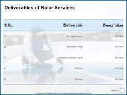 Deliverables of solar services ppt powerpoint presentation gallery tutorials