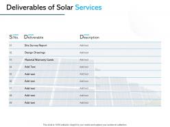 Deliverables of solar services ppt powerpoint presentation show outfit