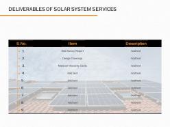 Deliverables of solar system services ppt powerpoint presentation icon pictures