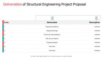 Deliverables of structural engineering project proposal ppt slides information