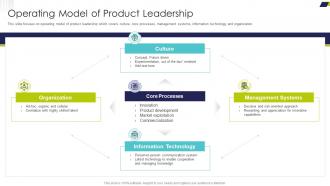 Delivering Efficiency By Innovating Product Operating Model Of Product Leadership