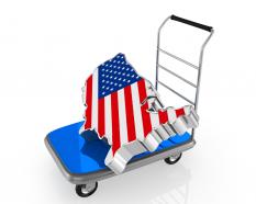 Delivering trolley with map piece of america stock photo