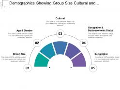 Demographics showing group size cultural and occupation geographic