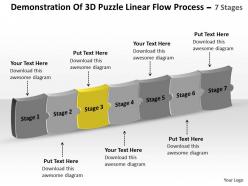 Demonstration of 3d puzzle linear flow process 7 stages work chart powerpoint slides
