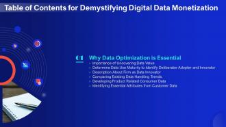 Demystifying Digital Data Monetization For Table Of Contents Ppt Powerpoint Presentation File Deck