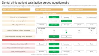 Dental Clinic Patient Satisfaction Survey Questionnaire Survey SS