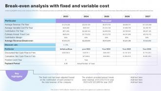 Department Store Business Plan Break Even Analysis With Fixed And Variable Cost BP SS V