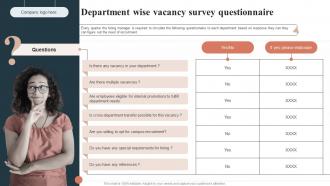 Department Wise Vacancy Survey HR Talent Acquisition Guide Handbook For Organization