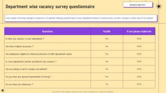 Department Wise Vacancy Survey Questionnaire Hr Recruiting Handbook Best Practices And Strategies