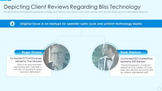 Depicting client reviews regarding bliss investor funding elevator pitch deck