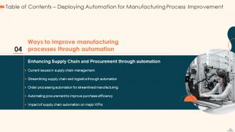 Deploying Automation For Manufacturing Process Improvement Powerpoint Presentation Slides