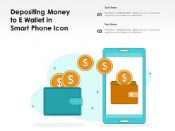 Depositing money to e wallet in smart phone icon