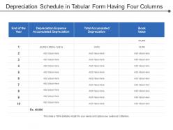 Depreciation schedule in tabular form having four columns