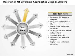 Description of diverging approaches using 11 arrows circular spoke chart powerpoint templates