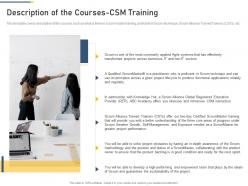 Description of the courses csm training professional scrum master training proposal it ppt formats
