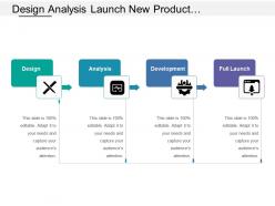 Design analysis launch new product development stages with icons