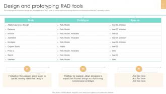 Design And Prototyping RAD Tools RAD Methodology Ppt Slides Tips