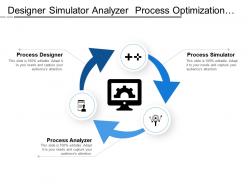 Designer simulator analyzer process optimization with arrows and icons
