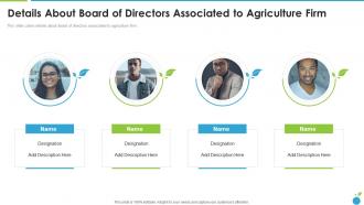 Details About Board Of Directors Associated To Agriculture Organic Farming Firm Pitch Deck