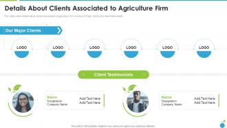 Details About Clients Associated To Agriculture Firm Organic Farming Firm Pitch Deck