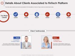 Details about clients associated to fintech platform fintech company ppt gallery slide
