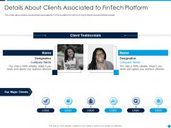 Details About Clients Associated To Fintech Startup Capital Funding Elevator