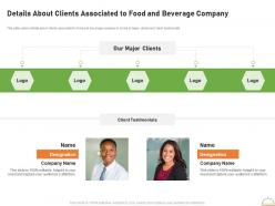 Details about clients associated to food and beverage company appetizers platform elevator
