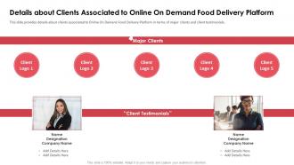 Details about clients associated to online on demand food delivery platform ppt mockup