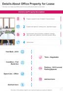 Details About Office Property For Lease One Pager Sample Example Document