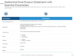 Determine final product statement with essential parameters devops implementation plan it