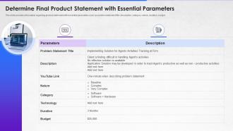 Determine final product statement with essential parameters how to implement devops