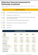 Determine Financial Assessment For Partnership Investment One Pager Sample Example Document