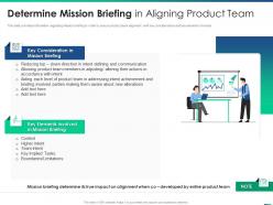 Determine mission briefing in aligning product team managing product introduction to market