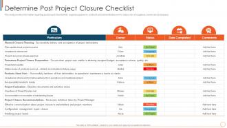 Determine Post Project Closure Checklist Managing Project Effectively Playbook