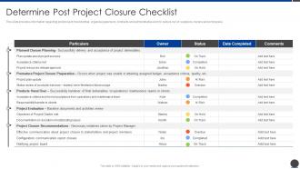 Determine Post Project Closure Checklist Project Scope Administration Playbook