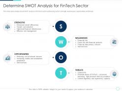 Determine swot analysis for fintech solutions company investor funding elevator ppt brochure