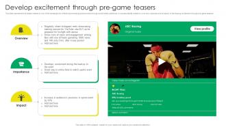 Develop Excitement Through Pre Game Teasers Sports Event Marketing Strategy SS V