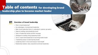 Developing Brand Leadership Plan To Become Market Leader For Table Of Contents