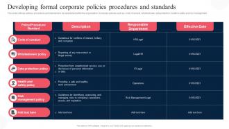 Developing Formal Corporate Policies Procedures Corporate Regulatory Compliance Strategy SS V
